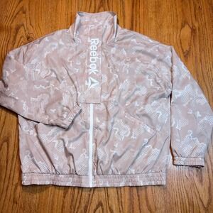 Reebok‎ Track Jacket Womens XL Extra Large Logo Full Zip Mesh Lined Mushroom